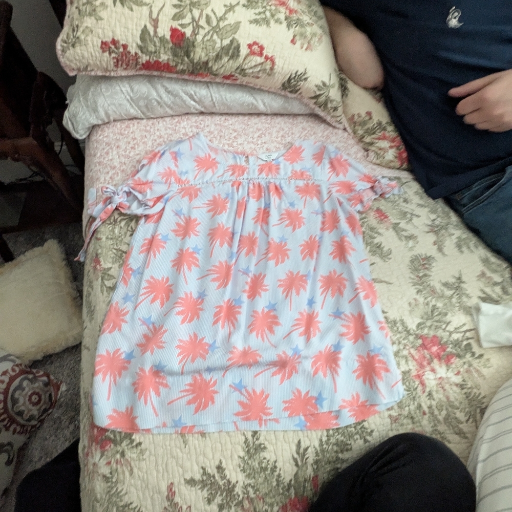 Pink and White Palm Tree Print Top